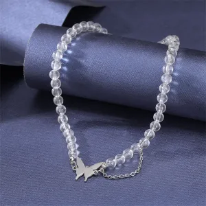 Acrylic & Silver-Plated Chain-Accent Butterfly Beaded Choker Necklace
