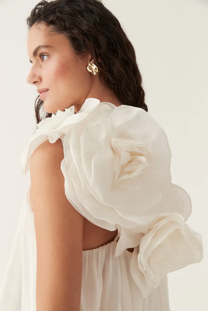 AJE.
Quintessa one-shoulder appliquéd linen and silk-blend crepon top