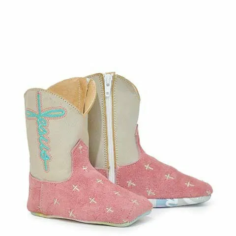 Baby Tin Haul Mini Blessing Boots with Faith & Hope Sole Handcrafted Pink