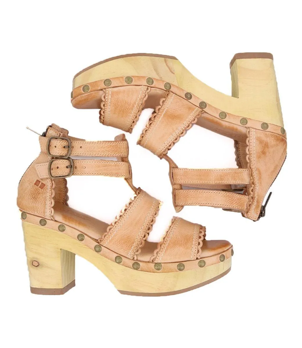 Bed Stu Women's Sloane Bone Dip Dye Leather Platform Wood Bottom Sandal F399032