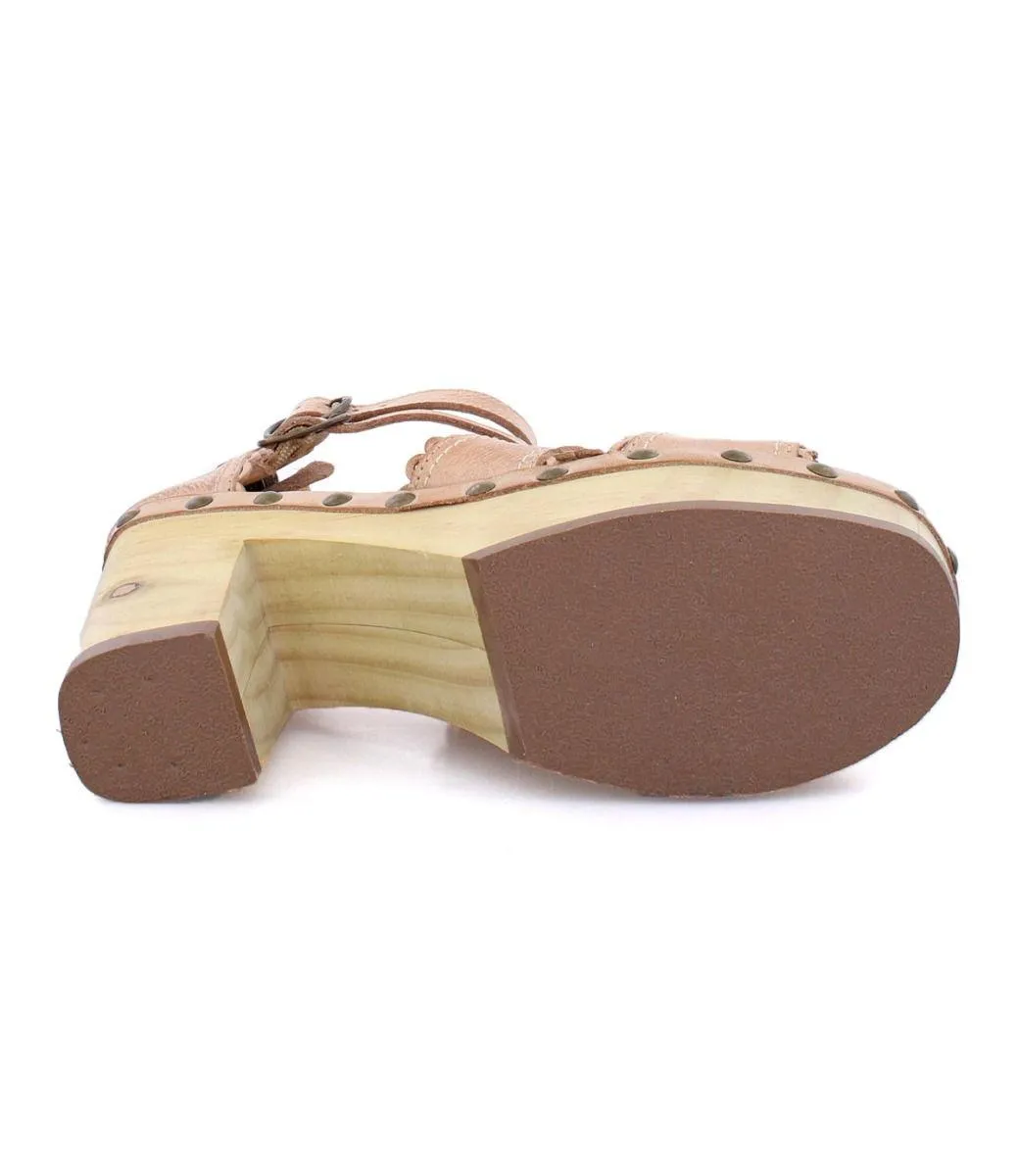Bed Stu Women's Sloane Bone Dip Dye Leather Platform Wood Bottom Sandal F399032