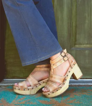 Bed Stu Women's Sloane Bone Dip Dye Leather Platform Wood Bottom Sandal F399032