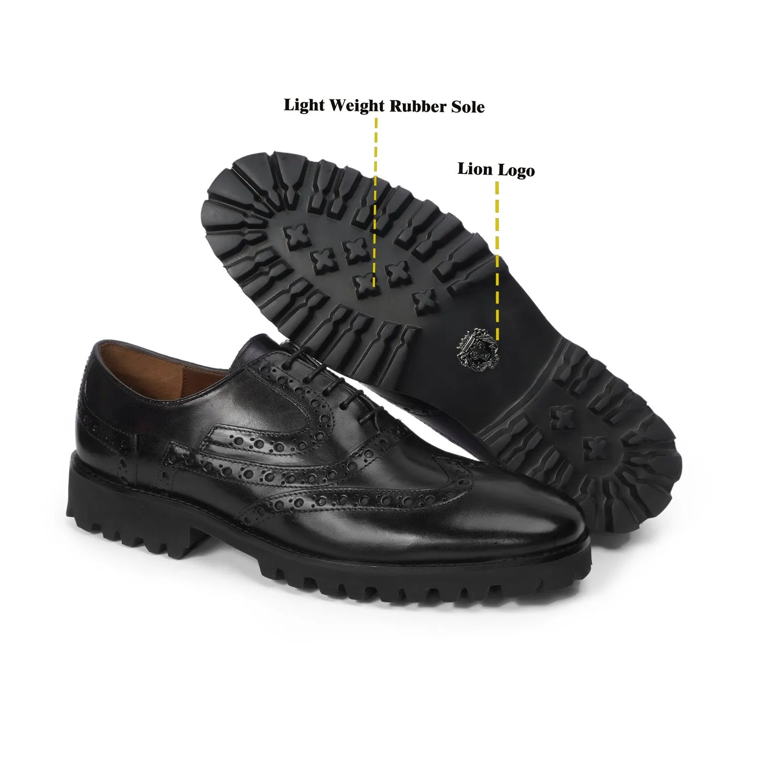 Black Croco Leather Toe with Chunky Sole Brogue Punching Shoes