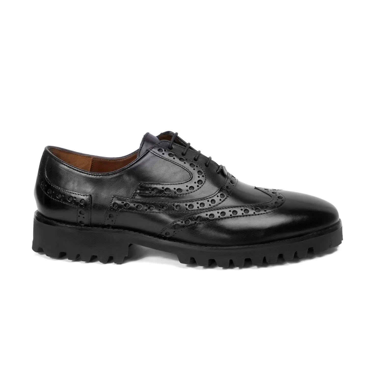 Black Croco Leather Toe with Chunky Sole Brogue Punching Shoes
