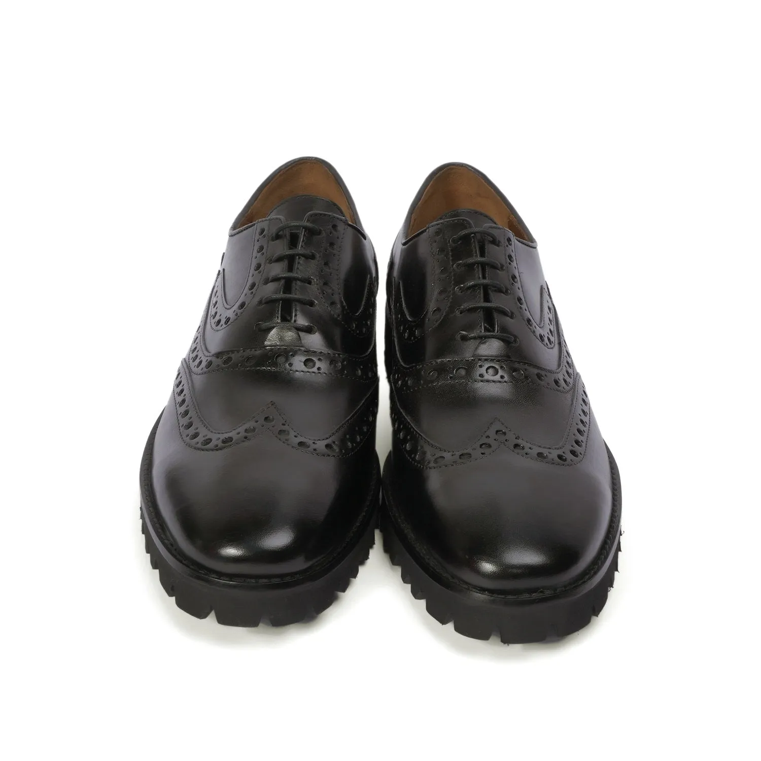 Black Croco Leather Toe with Chunky Sole Brogue Punching Shoes