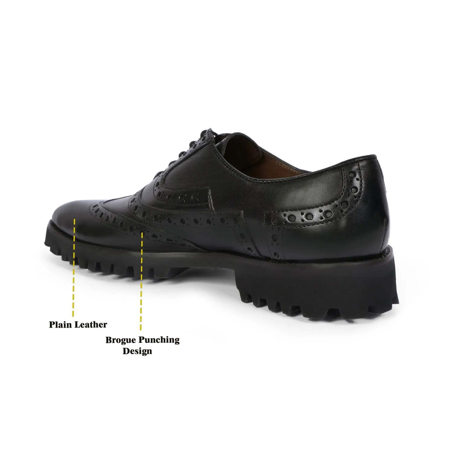 Black Croco Leather Toe with Chunky Sole Brogue Punching Shoes