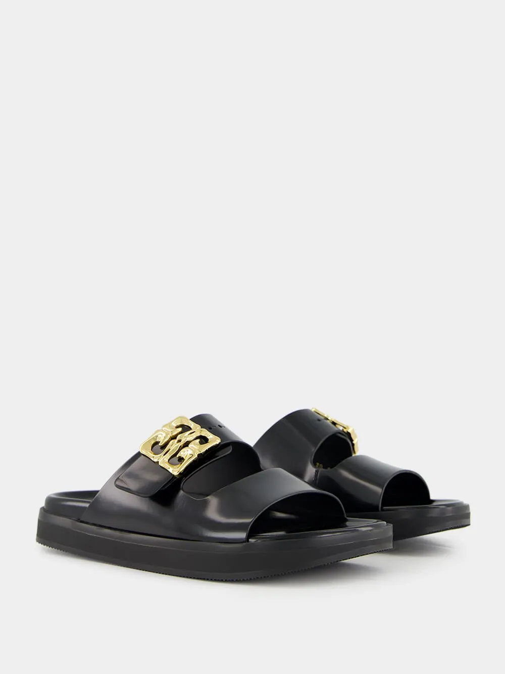 Black Dad Sandals in Brushed Leather