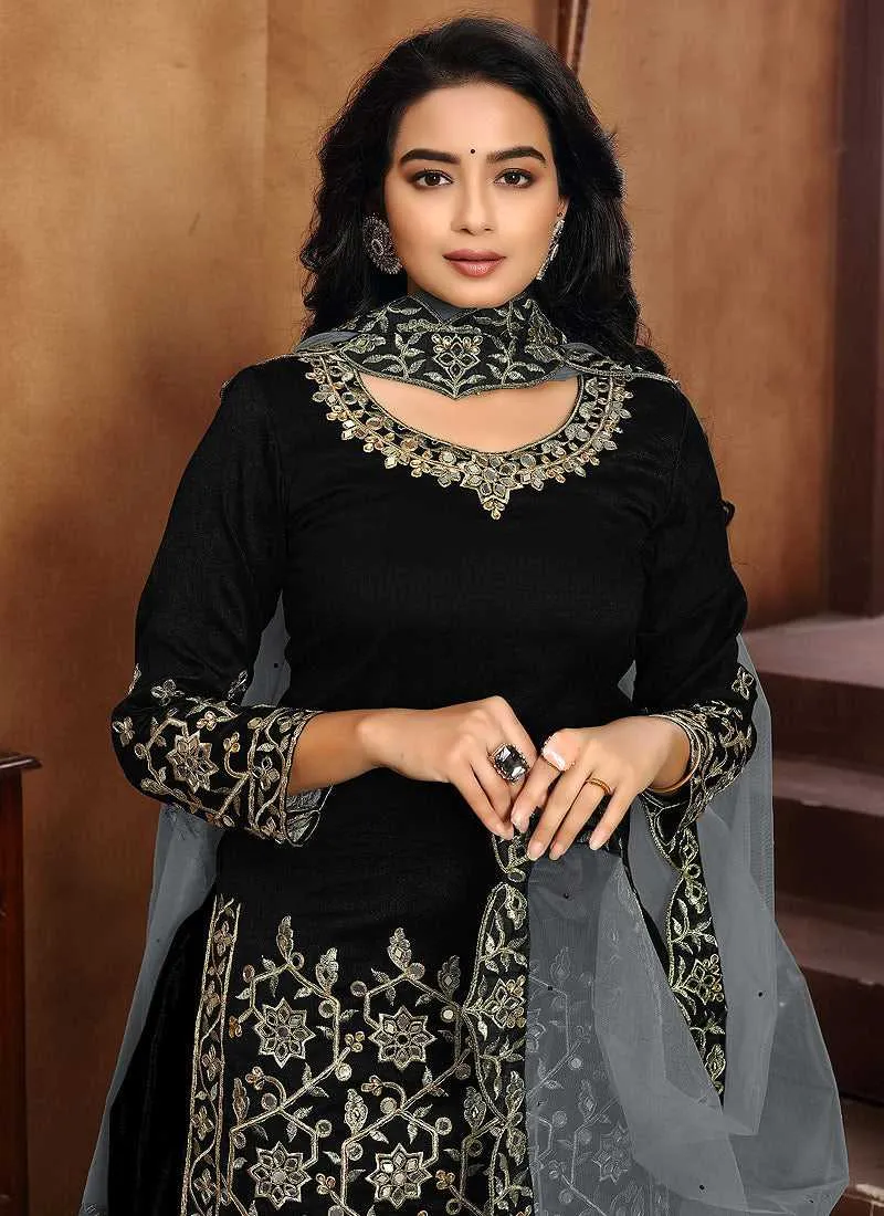 Black Embroidered Classic Punjabi Suit