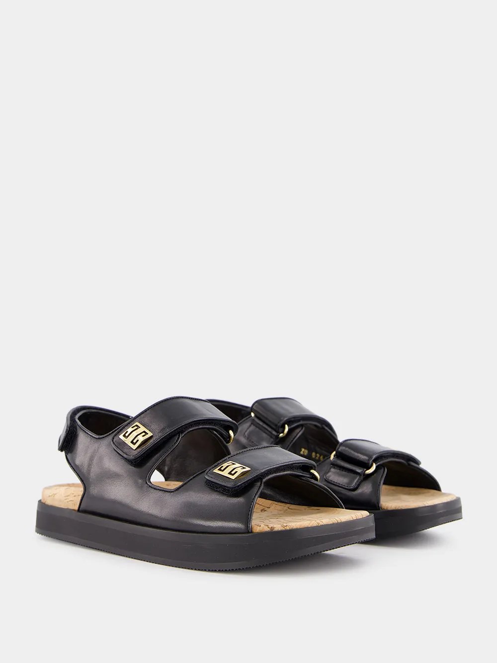 Black Leather 4G Sandals