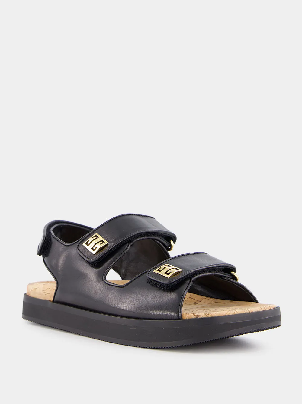 Black Leather 4G Sandals