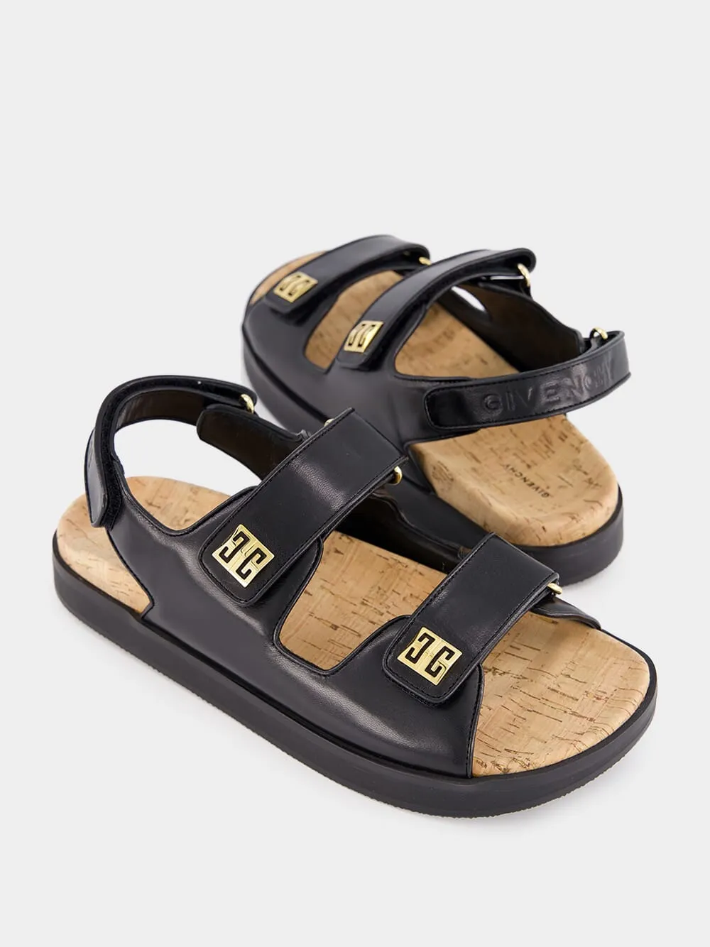 Black Leather 4G Sandals