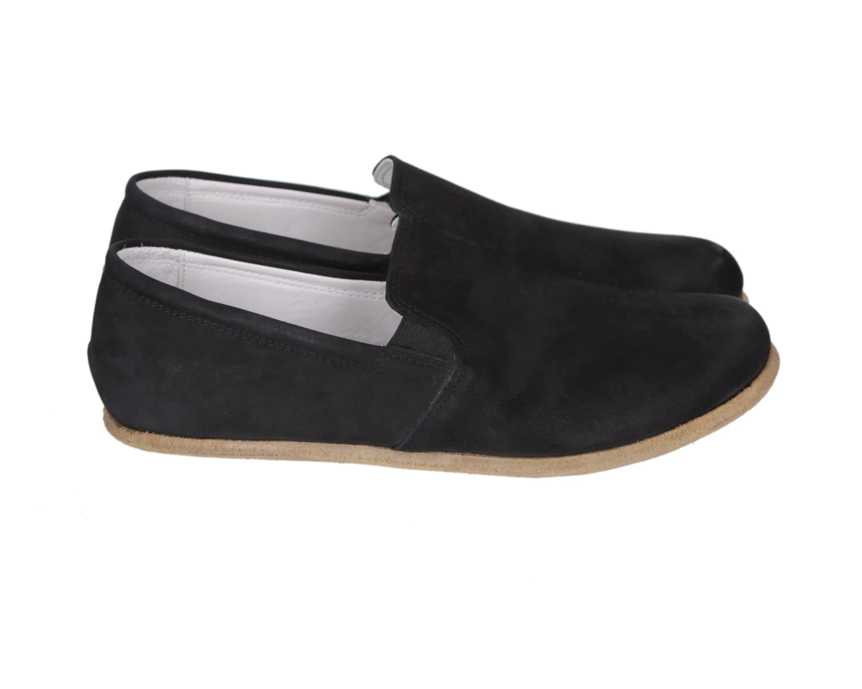 Black Slip-On Wide Barefoot Nubuck Leather Handmade Classic Shoes