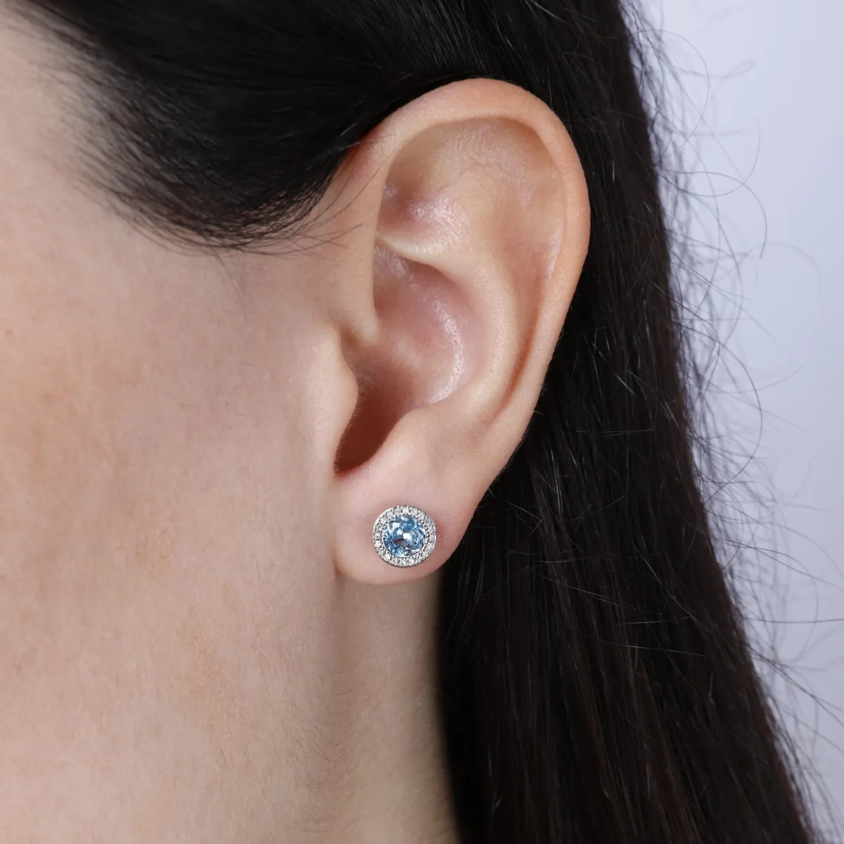 Blue Topaz & Diamond Halo Earrings