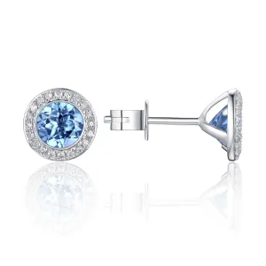 Blue Topaz & Diamond Halo Earrings