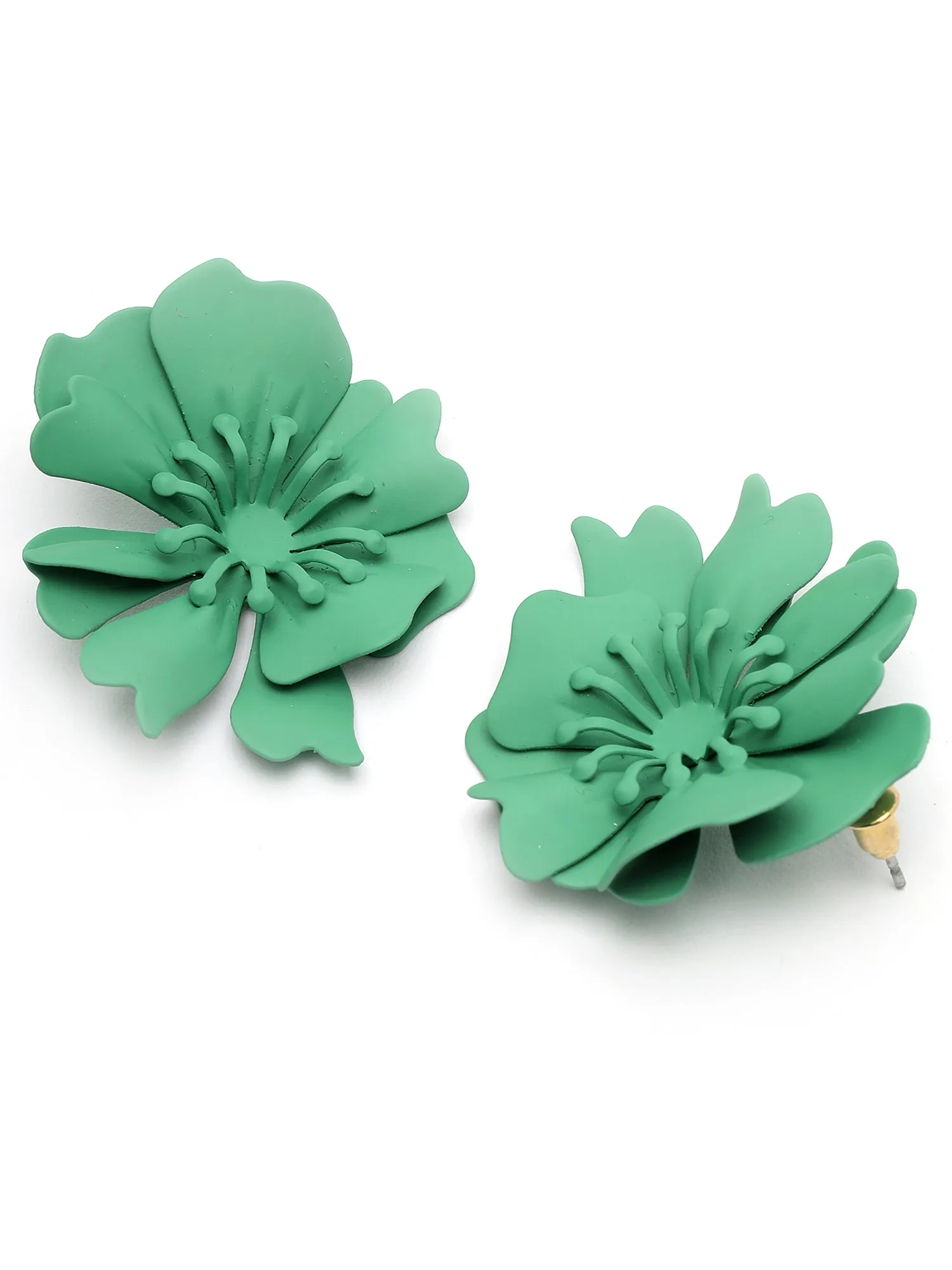 Bohey by KARATCART Green Floral Stud Earrings for Women