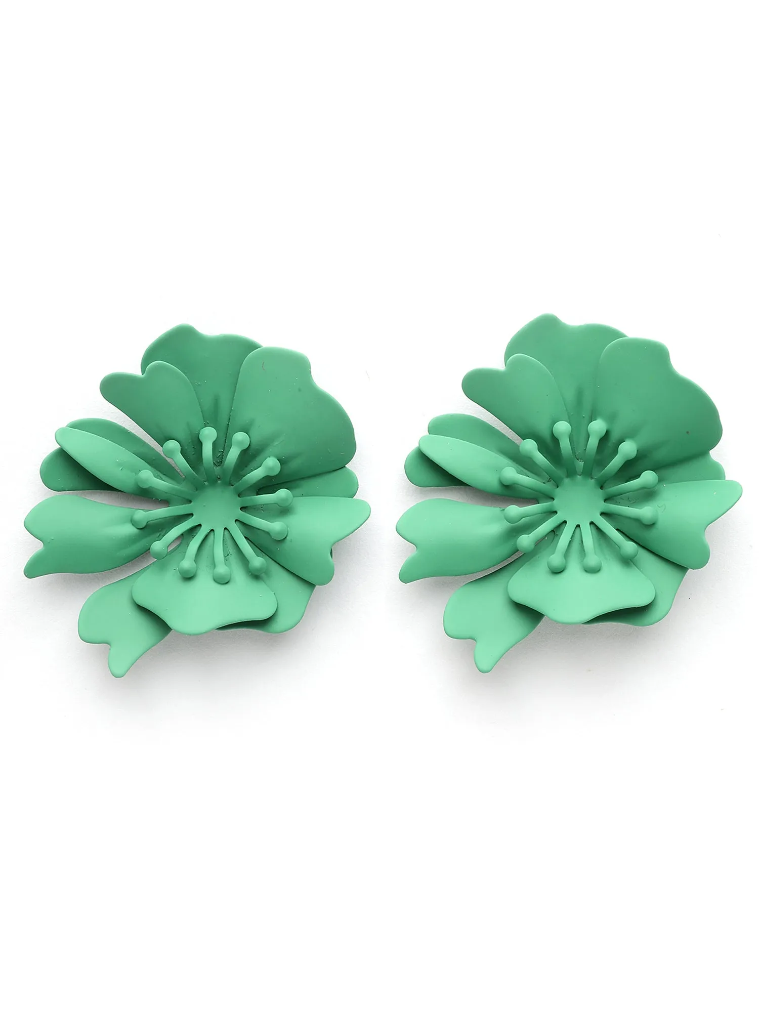 Bohey by KARATCART Green Floral Stud Earrings for Women