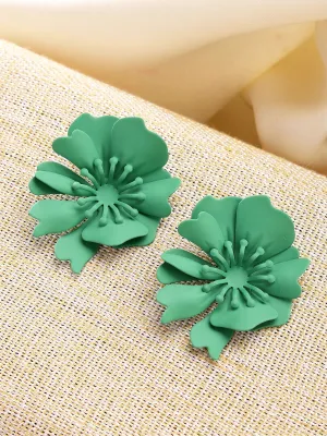 Bohey by KARATCART Green Floral Stud Earrings for Women