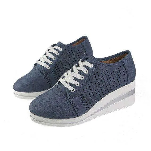 Breathable wedge heel trainers