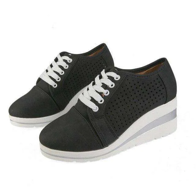 Breathable wedge heel trainers