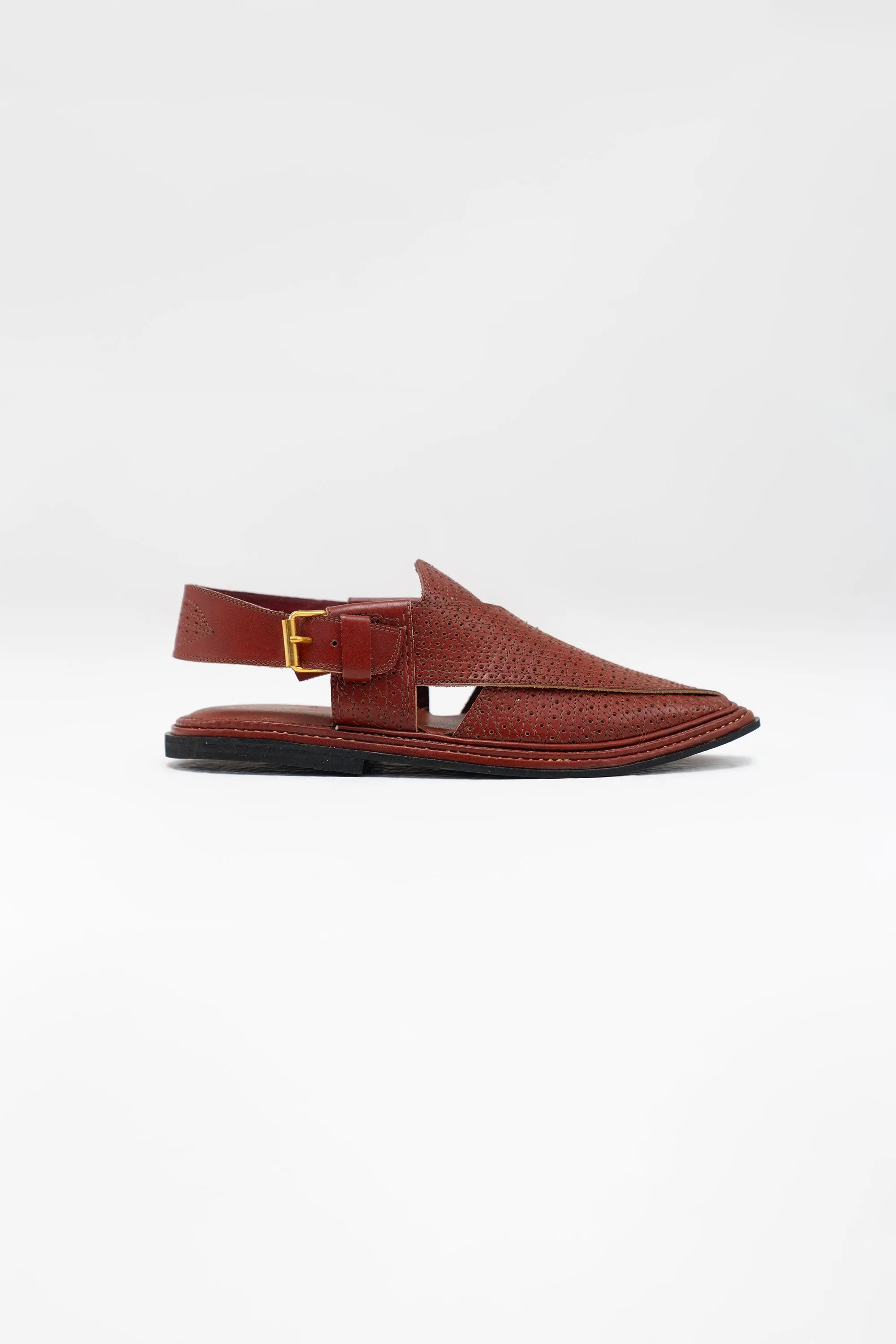 Brown Perforated Leather Sandal