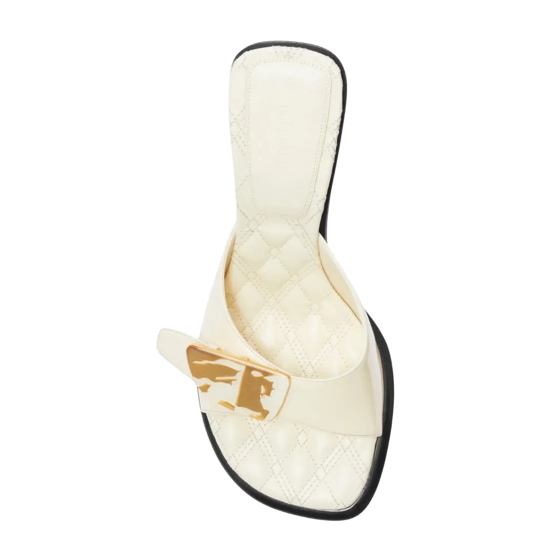 Burberry 8084824 Burberry Bay Leather Mules Wool Cream Peep Sandal Womens