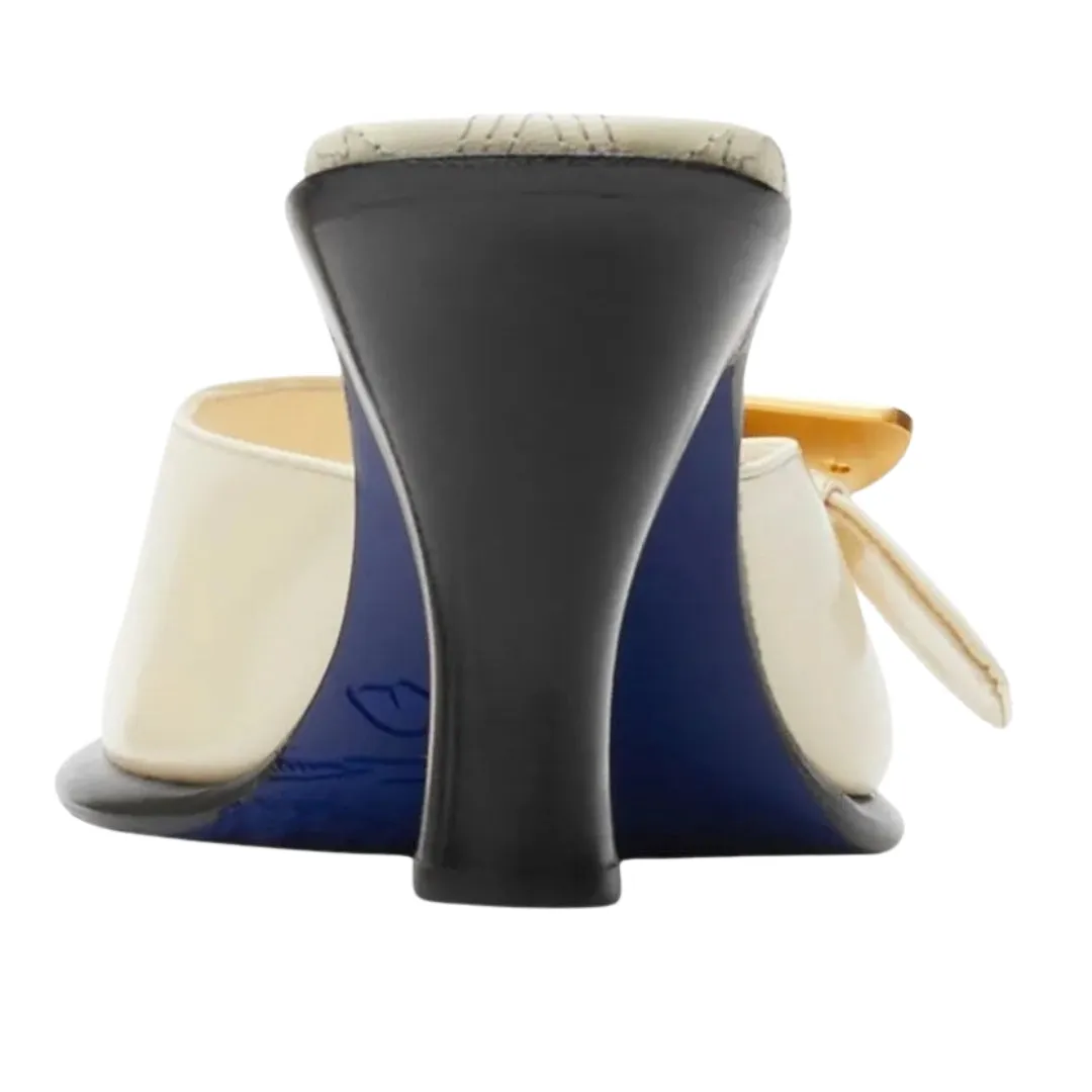 Burberry 8084824 Burberry Bay Leather Mules Wool Cream Peep Sandal Womens