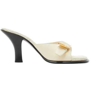 Burberry 8084824 Burberry Bay Leather Mules Wool Cream Peep Sandal Womens