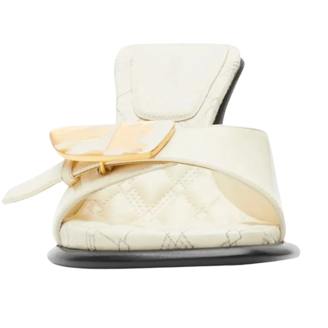 Burberry 8084824 Burberry Bay Leather Mules Wool Cream Peep Sandal Womens