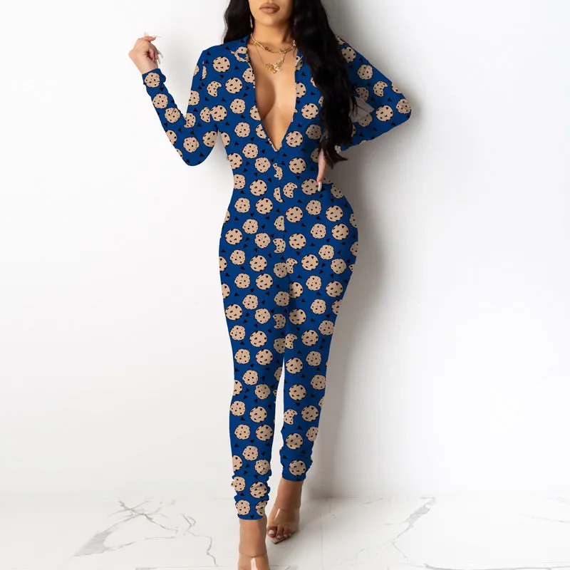 Butterfly Print Deep V-Neck Jumpsuit