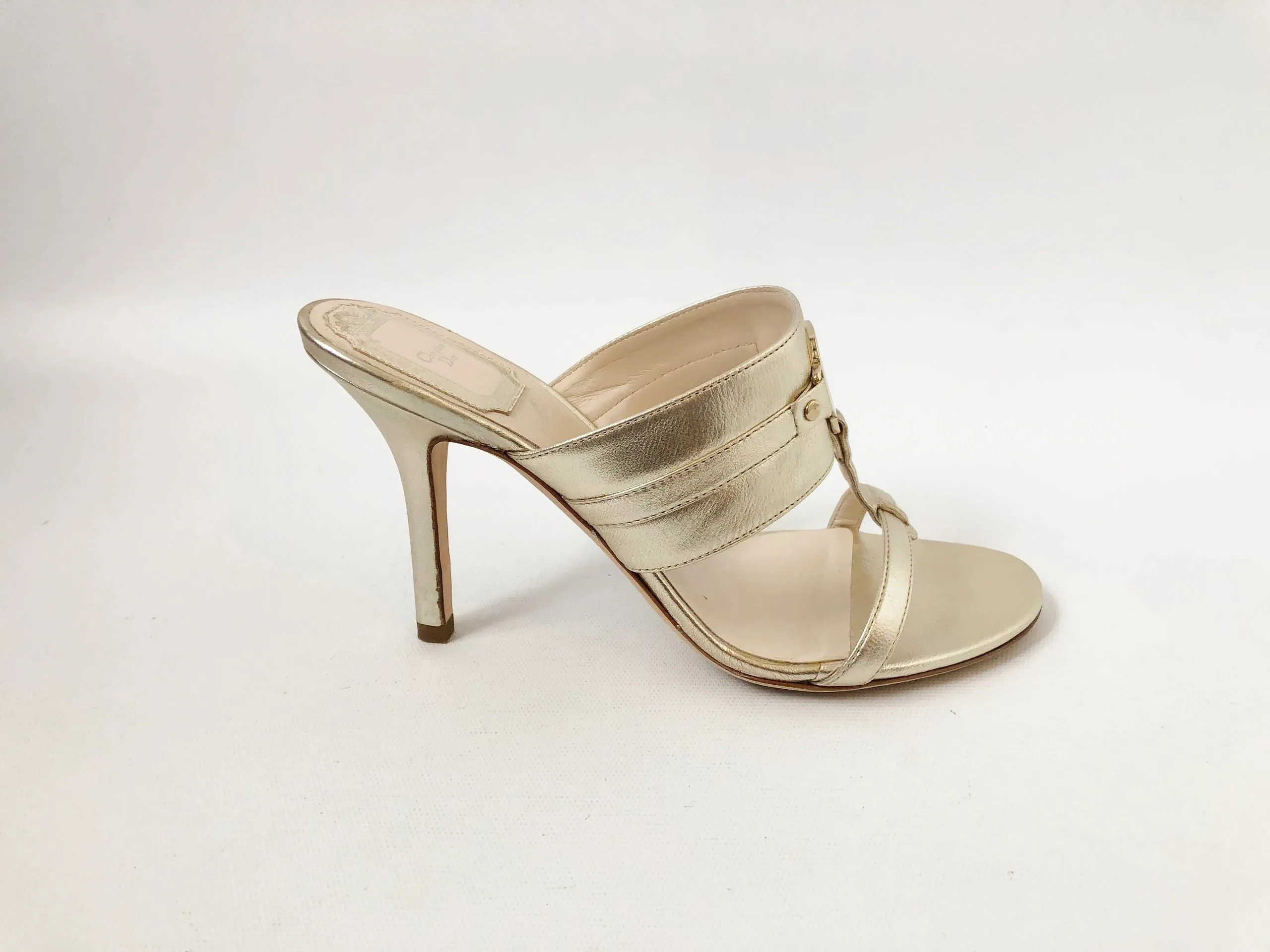 Christian Dior Gold Mule Size 37 It (7 Us)