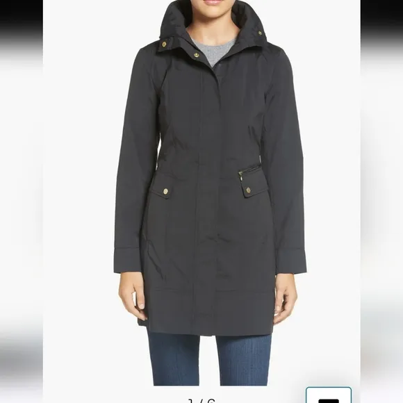 Cole Haan back bow pqckablr black rain jacket XXS raincoat
