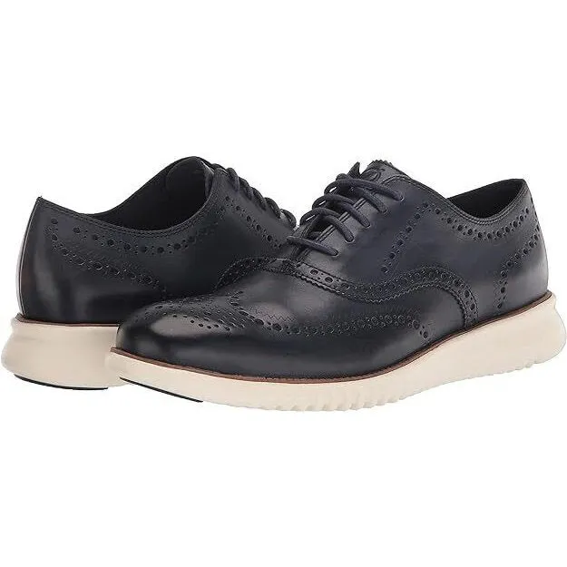 Cole Haan Mens 2.Zerogrand Laser Wingtip Oxford Navy Leather Ivory C31536