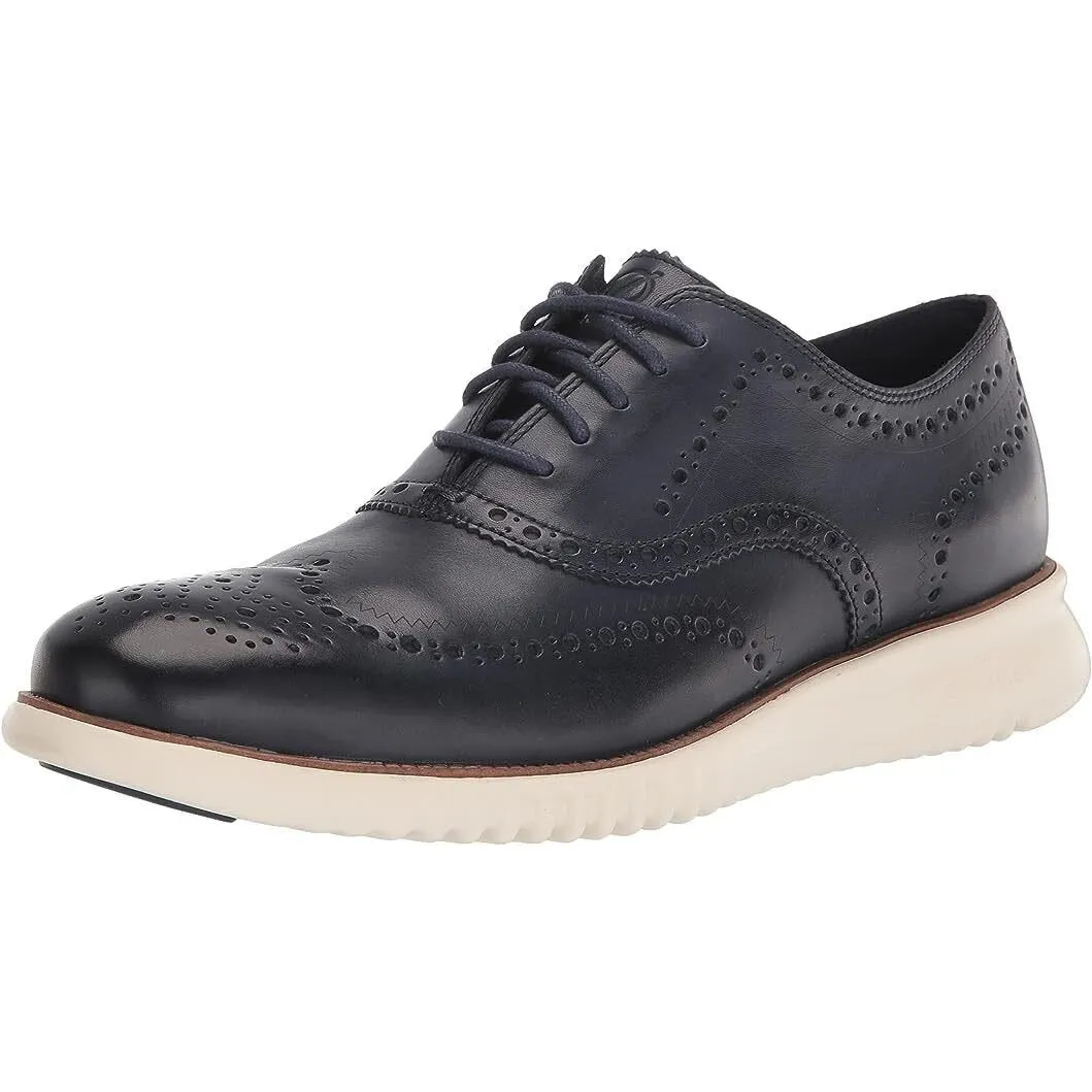 Cole Haan Mens 2.Zerogrand Laser Wingtip Oxford Navy Leather Ivory C31536