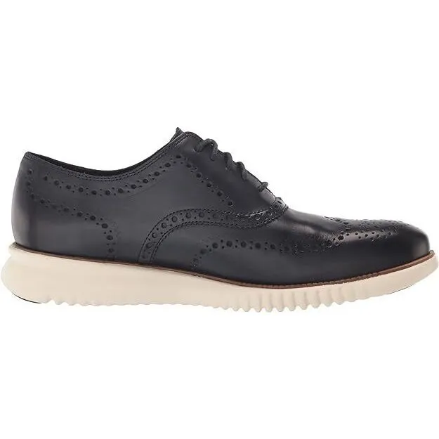 Cole Haan Mens 2.Zerogrand Laser Wingtip Oxford Navy Leather Ivory C31536