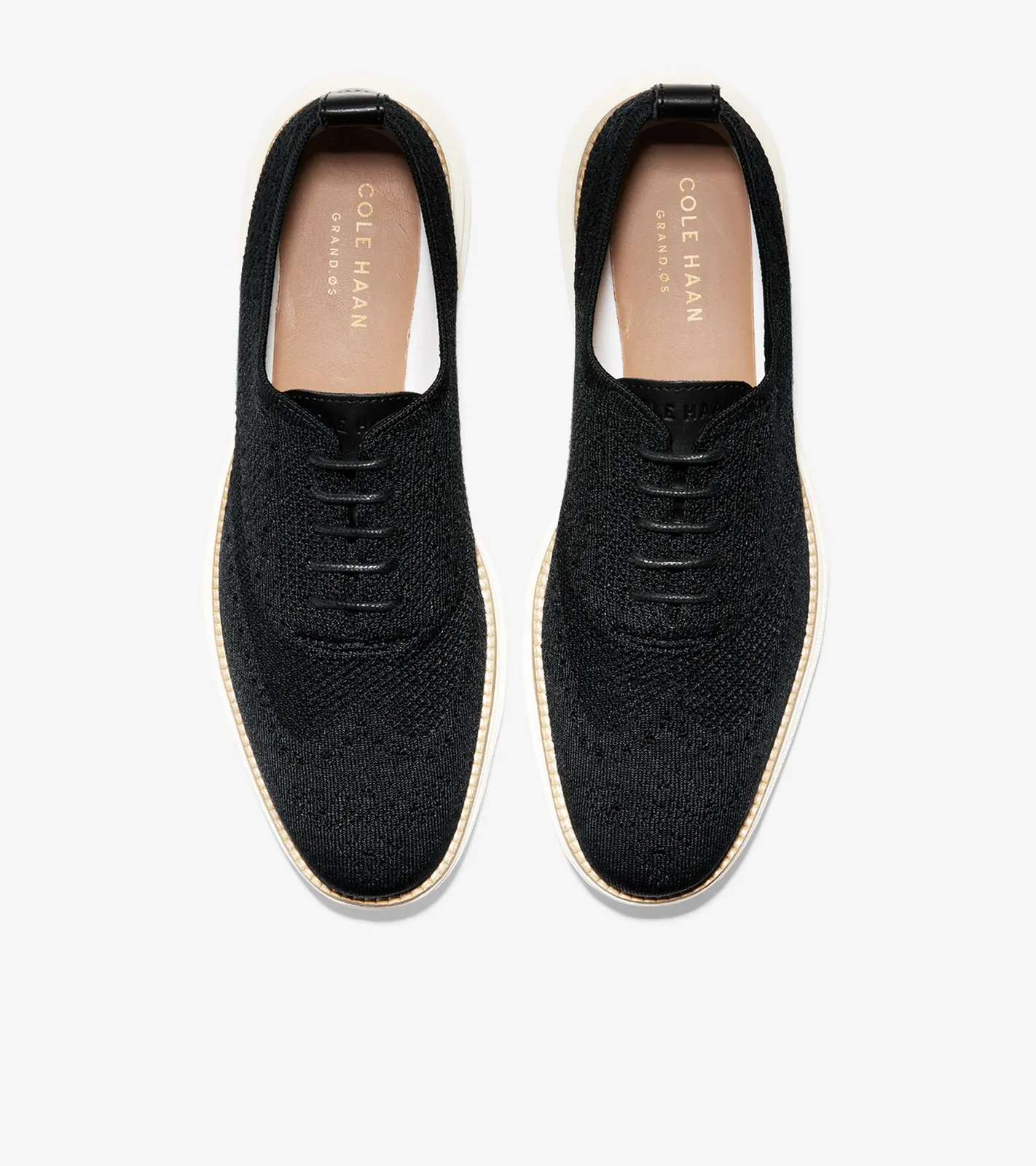Cole Haan Men's ØriginalGrand Stitchlite Wingtip Oxford Black Ivory Knit C27959