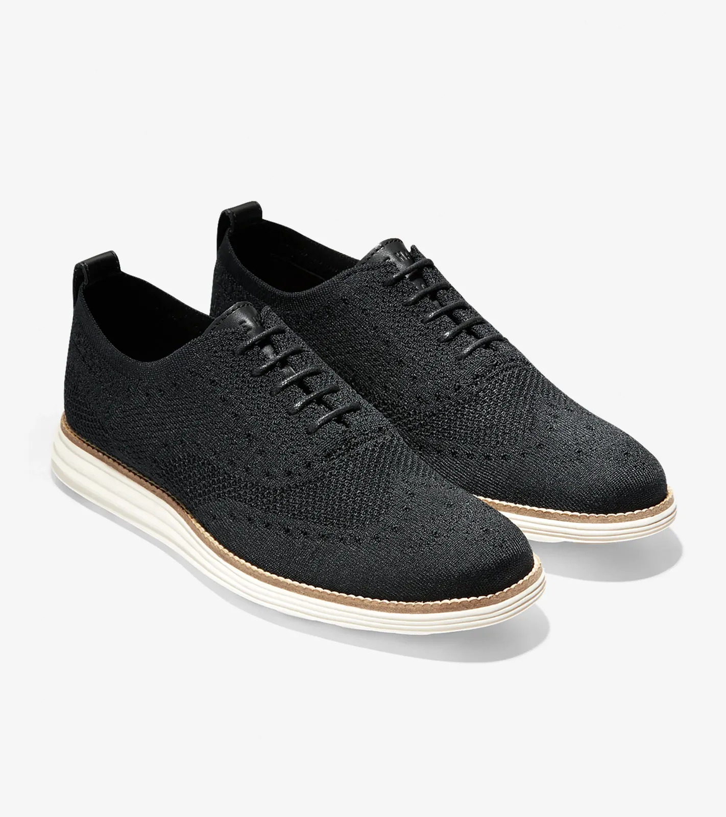 Cole Haan Men's ØriginalGrand Stitchlite Wingtip Oxford Black Ivory Knit C27959