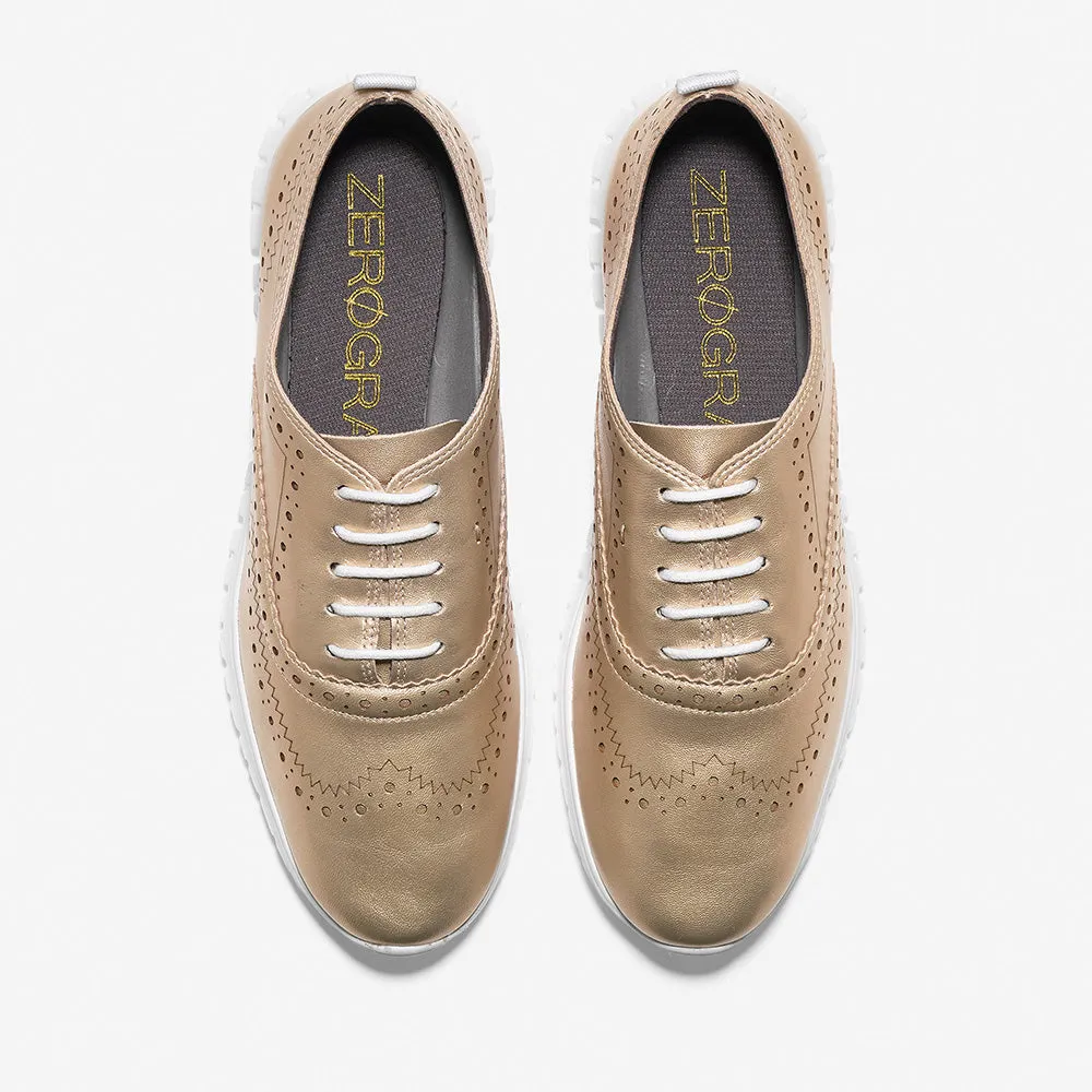 Cole Haan ZERØGRAND Wingtip Oxford Closed Hole Gold Metallic