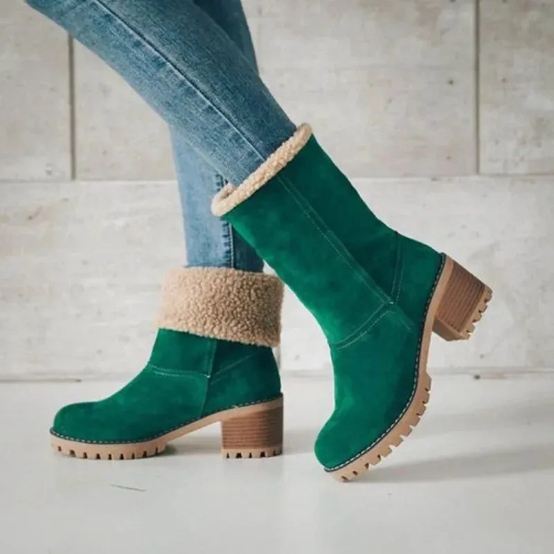 Comfortable Plus Velvet Warm Square Heel Round Toe Solid Color Women's  Ankle Boots