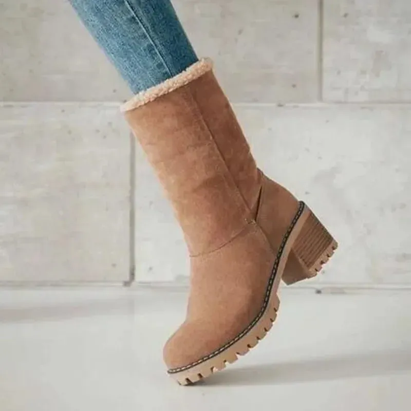 Comfortable Plus Velvet Warm Square Heel Round Toe Solid Color Women's  Ankle Boots