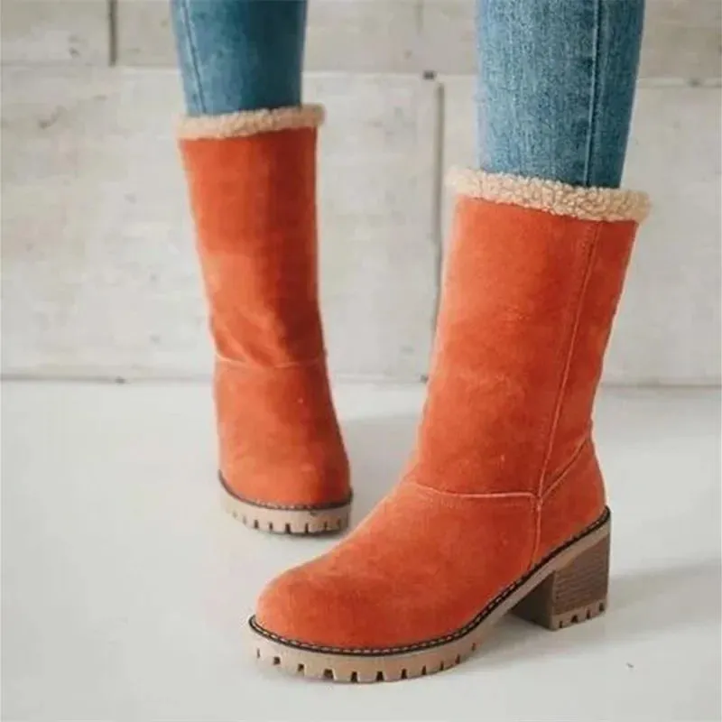 Comfortable Plus Velvet Warm Square Heel Round Toe Solid Color Women's  Ankle Boots