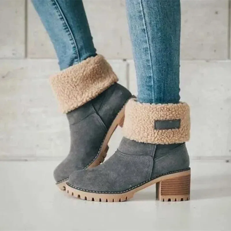 Comfortable Plus Velvet Warm Square Heel Round Toe Solid Color Women's  Ankle Boots