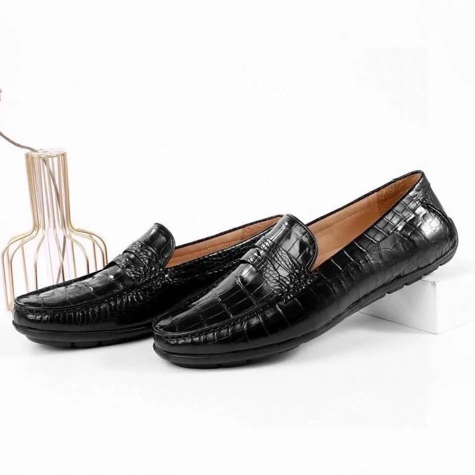 Crocodile Shoes Crocodile Leather Slip On Loafer Shoes Black
