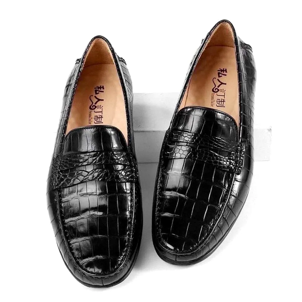 Crocodile Shoes Crocodile Leather Slip On Loafer Shoes Black