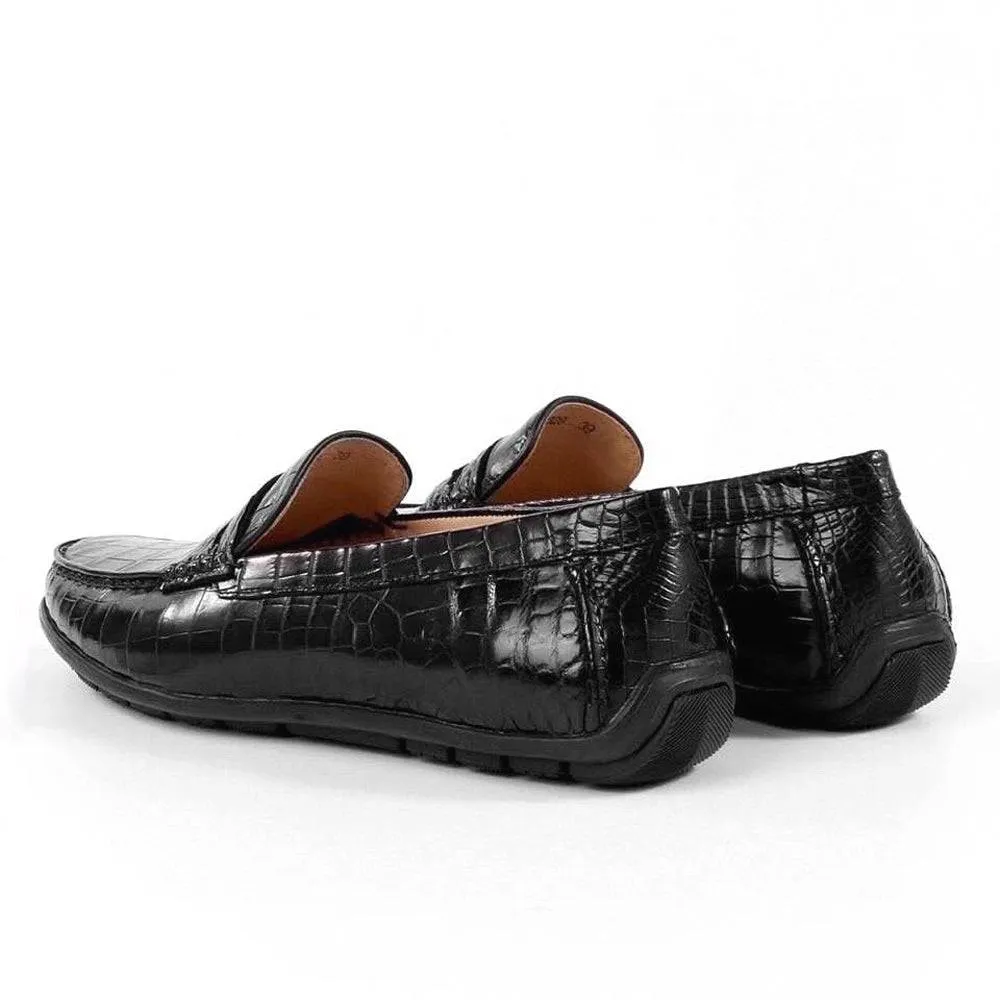 Crocodile Shoes Crocodile Leather Slip On Loafer Shoes Black