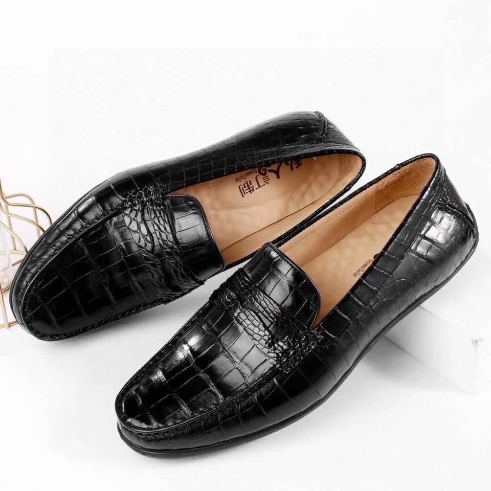 Crocodile Shoes Crocodile Leather Slip On Loafer Shoes Black