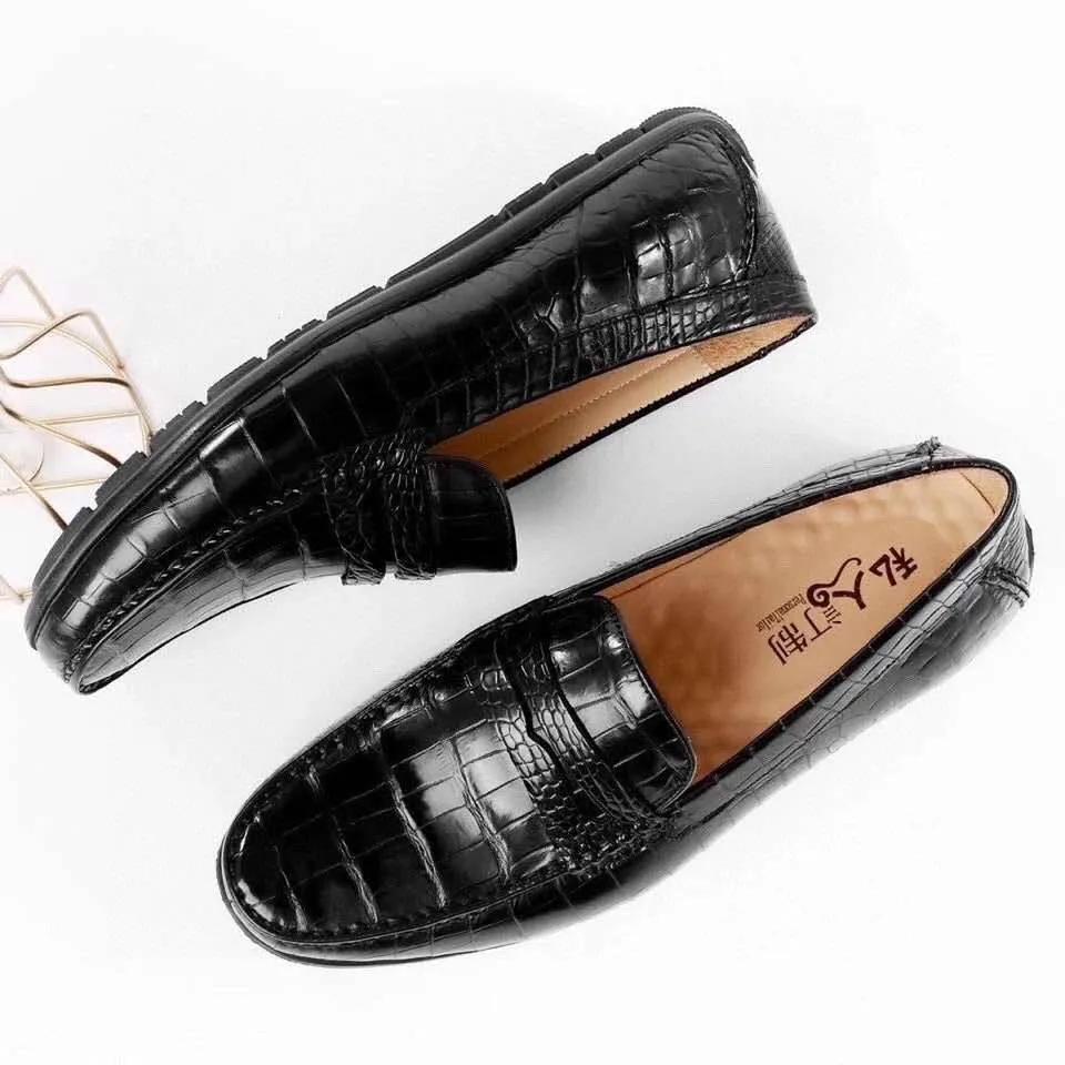 Crocodile Shoes Crocodile Leather Slip On Loafer Shoes Black