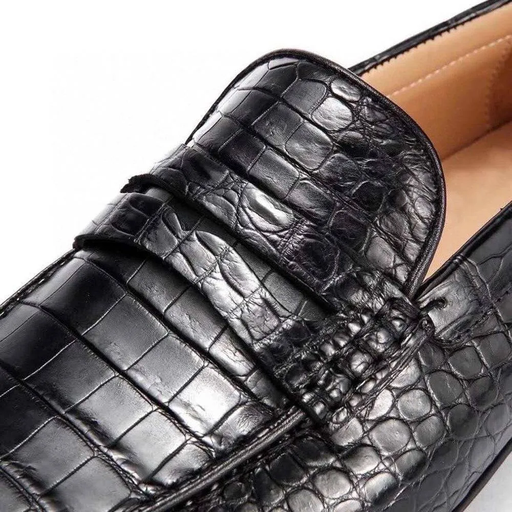 Crocodile Shoes Crocodile Leather Slip On Loafer Shoes Black