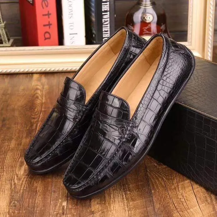 Crocodile Shoes Crocodile Leather Slip On Loafer Shoes Black