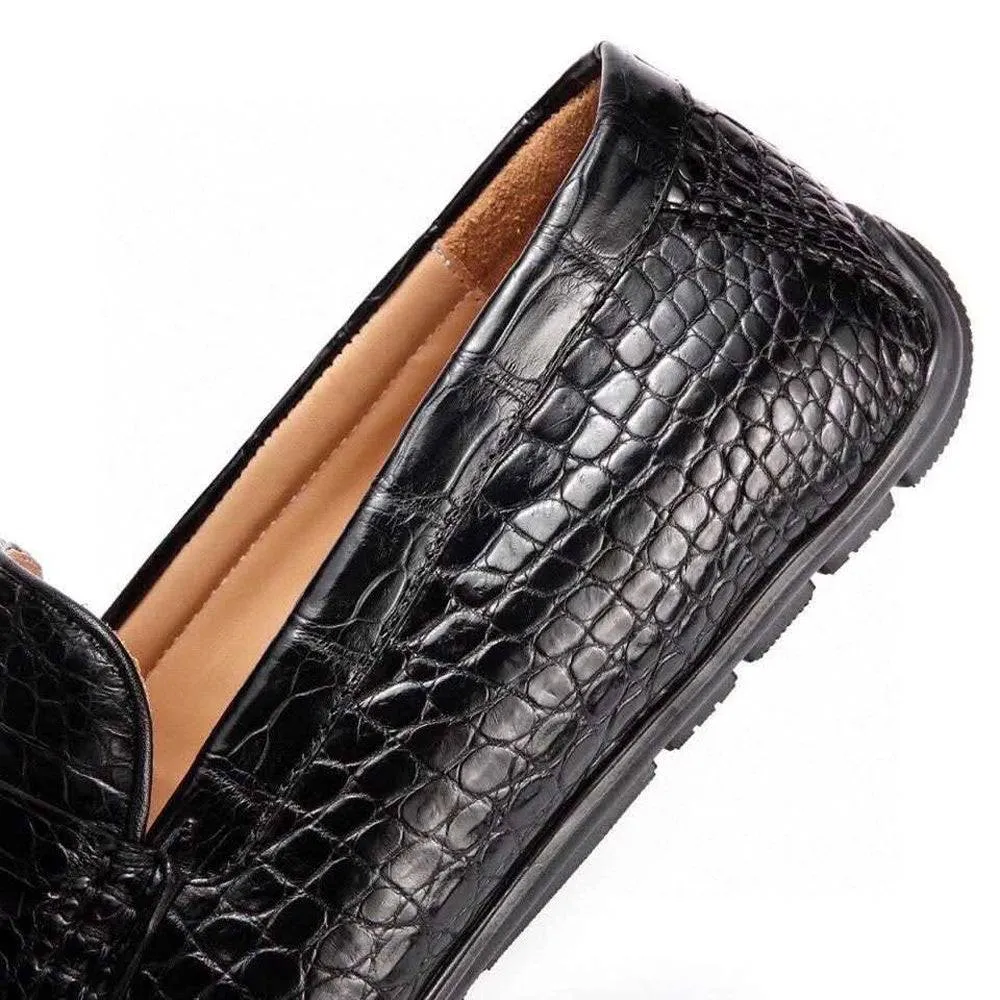 Crocodile Shoes Crocodile Leather Slip On Loafer Shoes Black