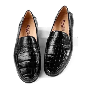 Crocodile Shoes Crocodile Leather Slip On Loafer Shoes Black